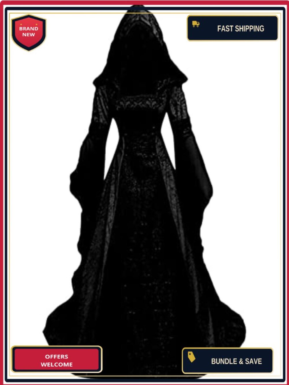 WISHU Gothic Hooded Witch Dress Medieval Victorian Halloween Costume